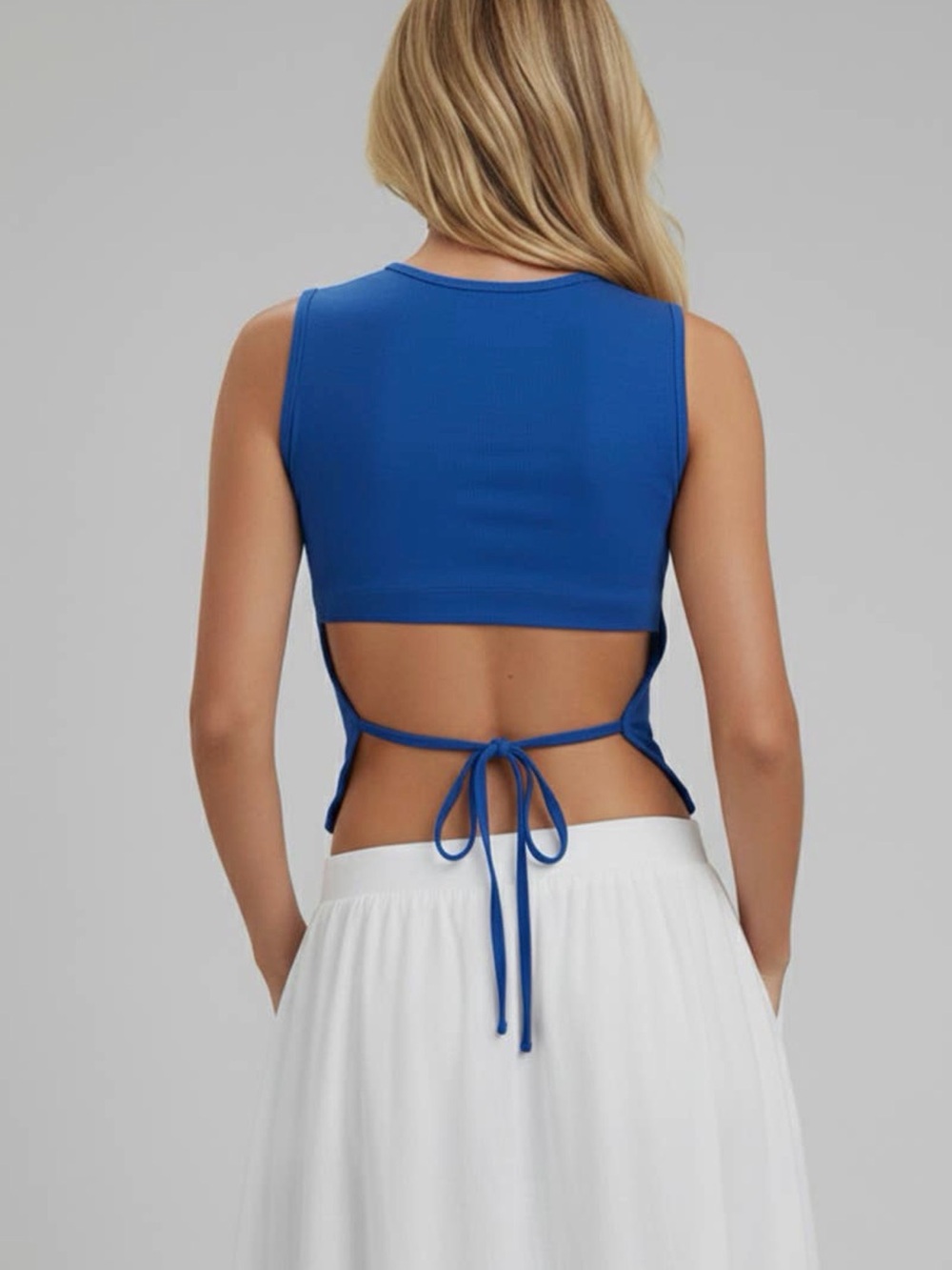 Sleeveless Mock Neck Top with Adjustable
Side Slit Tie Taupe - Picture 4 of 5